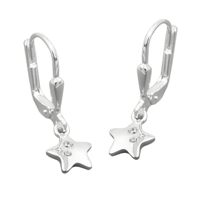 Paar Ohrhänger Ohrringe 23x7mm Sterne mit Zirkonia 925 Silber glänzend Kinder