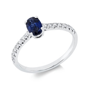 Ring aus 750 Weißgold Saphir 0,72ct blau 16 Brillanten 0,18ct TW-SI B:6,1mm