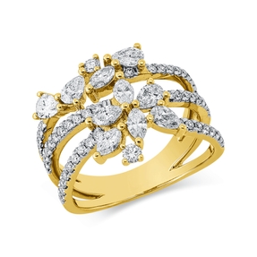 Ring aus 750 Gold gelb/weiß 60 Diamanten 1,39ct B:14,4mm