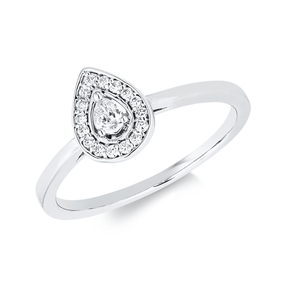 Ring Tropfen aus 750 Gold Weißgold 17 Diamanten 0,16ct B:8,7mm