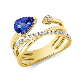 Ring aus 585 Gelbgold Tansanit 1,07ct blau 25 Brillanten 0,26ct TW-SI B:8,6mm