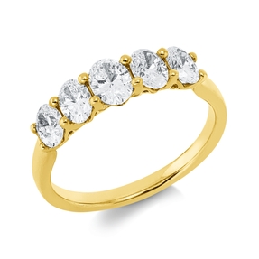 Ring aus 750 Gold Gelbgold 5 Diamanten Oval-Schliff 1,13ct W-VSI B:5,1mm 4er-Krappe Ring aus 750 Gold Gelbgold 5 Diamanten Oval-Schliff 1,13ct W-VSI B:5,1mm 4er-Krappe