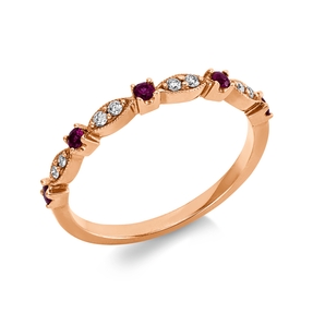 Ring aus 750 Rotgold 5 Rubine 0,16ct rot 8 Brillanten 0,07ct TW-SI B:2,2mm