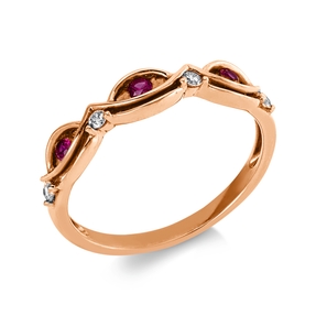 Ring aus 750 Rotgold 3 Rubine 0,11ct rot 4 Brillanten 0,07ct TW-SI B:4mm