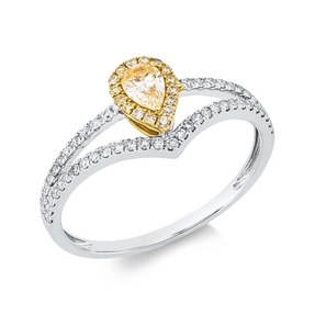 Ring aus 750 Gold gelb/weiß 68 Diamanten 0,42ct TW-SI B:8,5mm 3er-Krappe