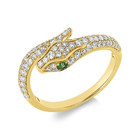Ring Schlange aus 750 Gelbgold 2 Tsavorithe 0,08ct grün 80 Brillanten 0,58ct F-VSI Ring Schlange aus 750 Gelbgold 2 Tsavorithe 0,08ct grün 80 Brillanten 0,58ct F-VSI