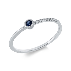 Ring aus 750 Weißgold Saphir 0,08ct blau 10 Diamanten 0,05ct W-SI B:3,1mm