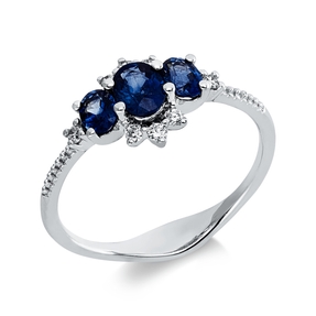 Ring aus 750 Weißgold 3 Saphire 0,8ct blau 8 Brillanten 0,11ct I-SI B:8,8mm