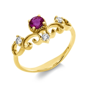 Ring aus 750 Gelbgold Rubin 0,39ct rot 3 Brillanten 0,16ct TW-SI/PI B:9,5mm