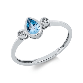 Ring aus 750 Weißgold Topas 0,42ct blau 2 Brillanten 0,07ct TW-SI B:6,9mm