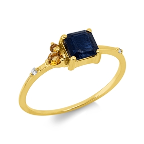Ring aus 750 Gelbgold 3 Saphire 0,78ct blau 2 Diamanten 0,02ct TW-SI B:5,4mm