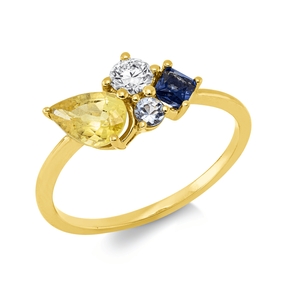 Ring aus 750 Gelbgold 3 Aquamarine 1,23ct blau Brillant 0,19ct TW-SI B:7,7mm