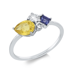 Ring aus 750 Weißgold 3 Aquamarine 1,19ct blau Brillant 0,2ct TW-SI B:7,7mm