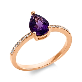 Ring aus 750 Rotgold Amethyst 0,95ct lila 20 Brillanten 0,08ct TW-SI B:8,7mm