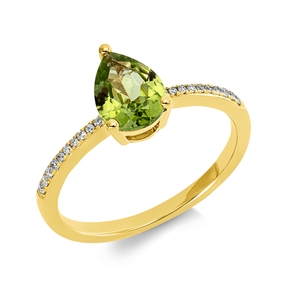 Ring aus 750 Gelbgold Peridot 1,13ct grün 20 Brillanten 0,08ct TW-SI B:8,9mm