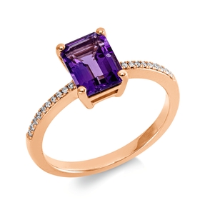 Ring aus 750 Rotgold Amethyst 1,48ct lila 20 Brillanten 0,07ct TW-SI B:8,2mm