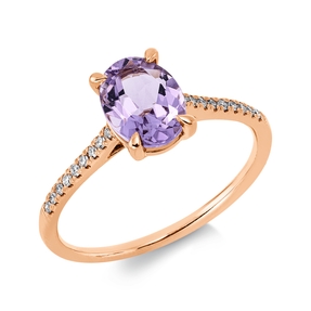 Ring aus 750 Rotgold Amethyst 1,13ct pink 18 Diamanten 0,07ct TW-SI B:8mm