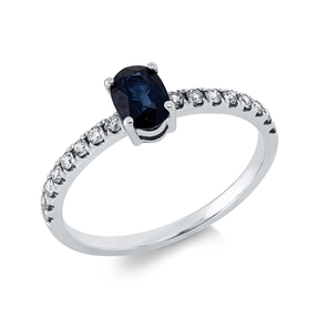 Ring aus 750 Weißgold Saphir 0,63ct blau 16 Brillanten 0,22ct W-SI B:6mm
