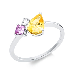 Ring aus 750 Weißgold 2 Saphire 1,48ct pink Brillant 0,09ct TW-SI B:8,9mm