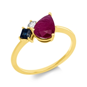 Ring aus 750 Gelbgold 2 Saphire 1,77ct blau Brillant 0,1ct TW-SI B:9,3mm