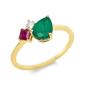 Ring aus 750 Gold Gelbgold 2 Rubine 1,2ct rot Brillant 0,11ct TW-SI B:9mm