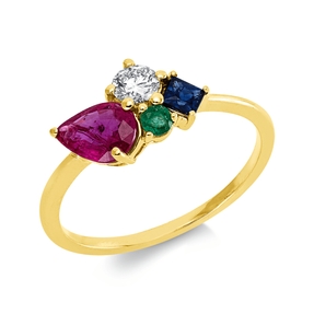 Ring aus 750 Gelbgold 3 Smaragde 0,83ct grün Brillant 0,19ct TW-SI B:8mm