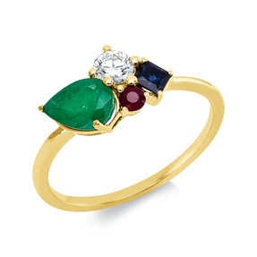 Ring aus 750 Gold Gelbgold 3 Rubine 1ct rot Brillant 0,21ct TW-SI B:8,1mm