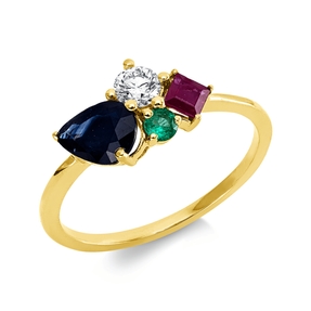 Ring aus 750 Gelbgold 3 Smaragde 1,07ct grün Brillant 0,19ct TW-SI B:7,5mm
