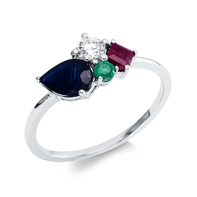 Ring aus 750 Weißgold 3 Smaragde 0,95ct grün Brillant 0,19ct TW-SI B:7,5mm