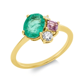 Ring aus 750 Gelbgold 2 Saphire 1,15ct pink 2 Diamanten 0,16ct TW-SI B:9,8mm