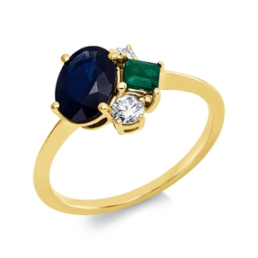 Ring aus 750 Gelbgold 2 Smaragde 1,57ct grün 2 Diamanten 0,16ct TW-SI B:9,5mm