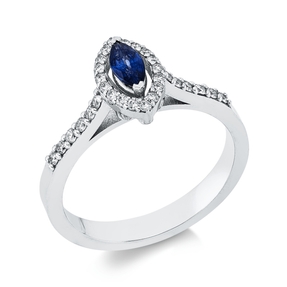 Ring aus 750 Weißgold Saphir 0,29ct blau 30 Diamanten 0,27ct F-SI B:9,9mm