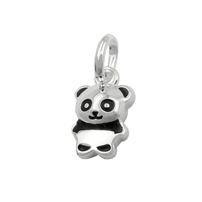 Anhänger kleiner Pandabär 9x7mm glänzend schwarz lackiert aus 925 Silber Kinder