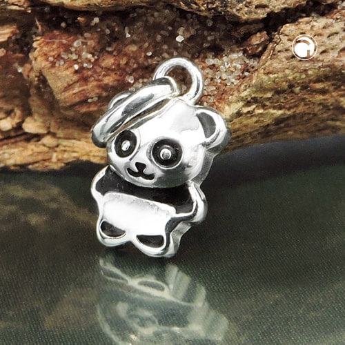 Anhänger 9x7mm kleiner Pandabär glänzend schwarz lackiert 925 Silber