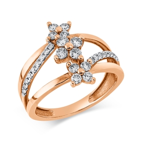 Ring aus 750 Rotgold 29 Brillanten 0,57ct J-VSI/SI B:16mm Fassung rhodiniert