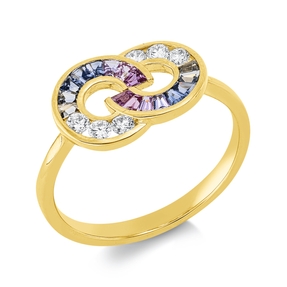 Ring 585 Gelbgold 16 Saphire 0,36ct mehrfarbig 6 Brillanten 0,18ct TW-SI B:8,8mm