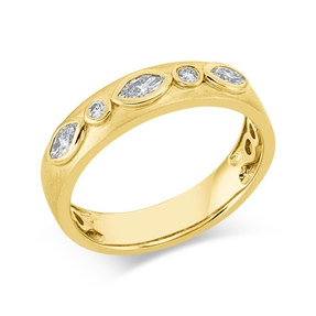 Ring aus 585 Gold Gelbgold 5 Diamanten 0,29ct TW-SI B:4,4mm mattiert Zarge