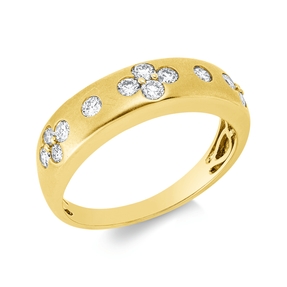 Ring aus 750 Gold Gelbgold 14 Brillanten 0,5ct TW-SI B:5mm mattiert