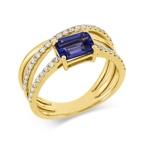 Ring aus 750 Gelbgold Tansanit 1,07ct blau 41 Brillanten 0,33ct TW-SI B:9mm