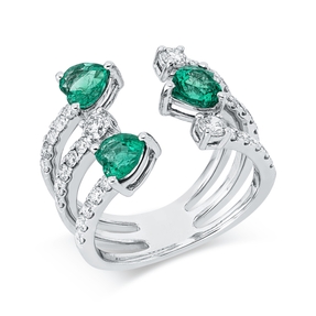 Ring aus 750 Weißgold 3 Smaragde 1,37ct grün 33 Brillanten 0,92ct TW-SI B:15mm