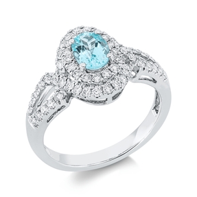 Ring 750 Weißgold Paraiba 0,69ct türkisblau 58 Brillanten 0,54ct TW-SI B:12,6mm
