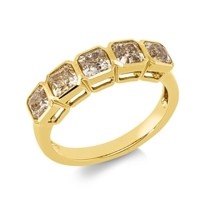 Ring aus 750 Gold Gelbgold 5 Diamanten Kissen-Schliff 2,07ct gelb B:4,6mm Zarge