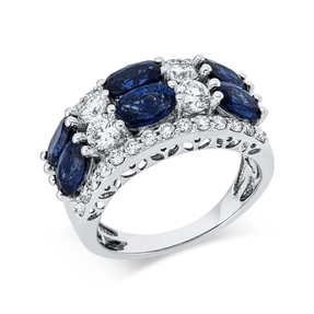 Ring aus 750 Weißgold 6 Saphire 3,46ct blau 32 Brillanten 1,17ct TW-SI B:10,5mm