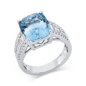 Ring aus 750 Weißgold Aquamarin 5,71ct blau 38 Diamanten 0,94ct TW-SI B:11,8mm