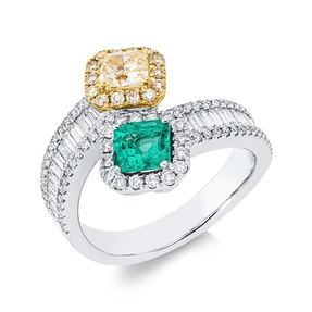 Ring 750 Gold gelb/weiß Smaragd 0,58ct grün 112 Diamanten 1,38ct TW-SI B:15,8mm