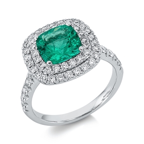Ring aus 750 Weißgold Smaragd 1,8ct grün 56 Brillanten 0,88ct TW-SI B:13,8mm