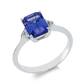 Ring aus 585 Weißgold Tansanit 1,46ct blau 6 Brillanten 0,04ct F-SI B:8mm