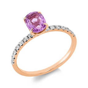 Ring aus 750 Gold weiß/rot Saphir 1,12ct pink 14 Brillanten 0,17ct F-SI B:7mm