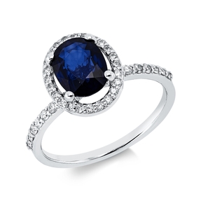 Ring aus 750 Weißgold Saphir 1,43ct blau 40 Diamanten 0,31ct F-SI B:11,1mm