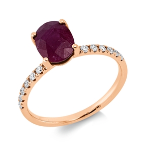 Ring aus 750 Rotgold Rubin 1,37ct rot 14 Brillanten 0,18ct F-SI B:7,9mm
